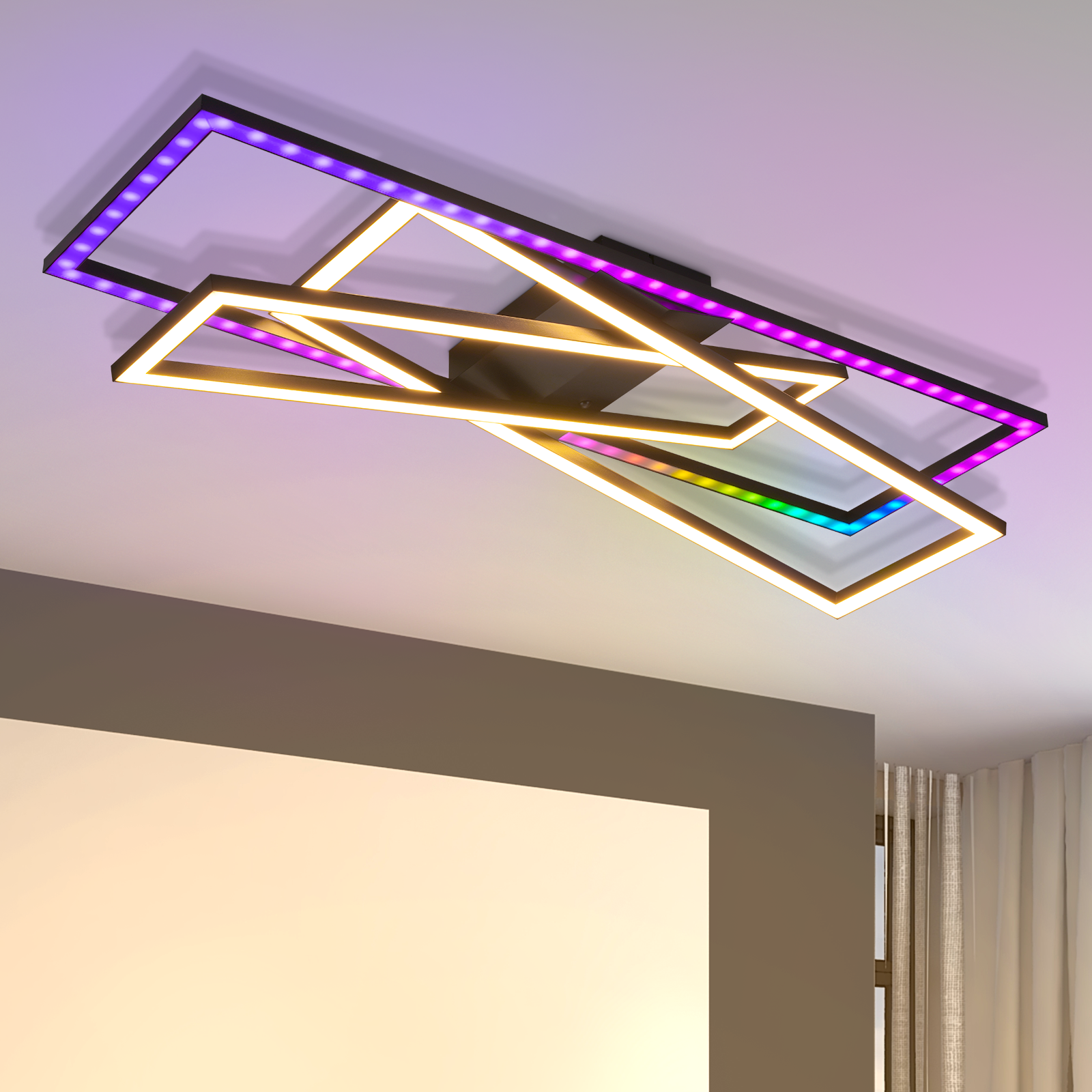 ZMH Suorakulmainen LED 36W musta RGB säädettävä valo olohuoneeseen, makuuhuoneeseen, eteiseen ja keittiöön