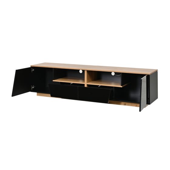 TV-taso 180x40x46 cm musta ja puun värinen lastulevy säilytyksellä ja LED-valaistuksella