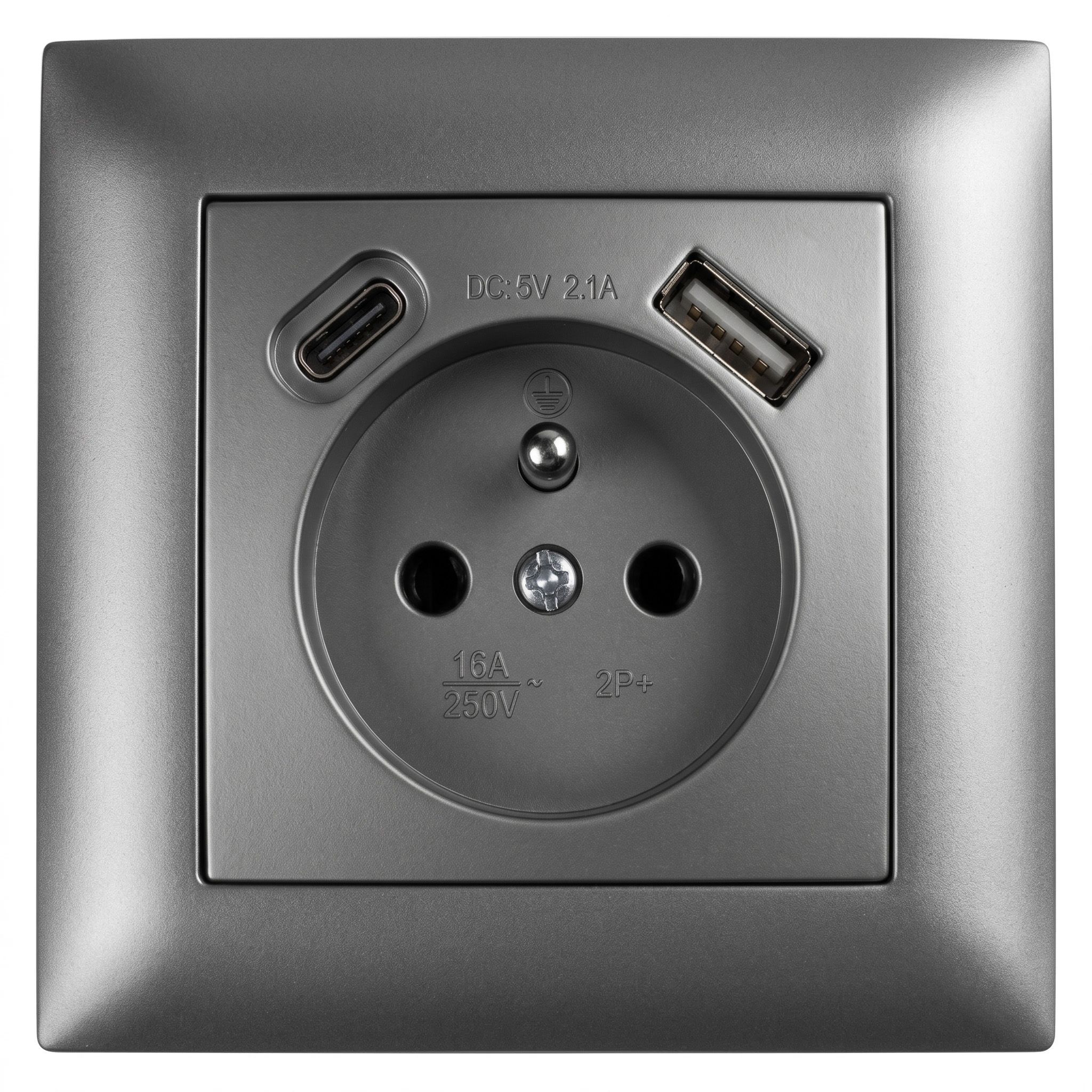 Toolight Yksiosainen maadoitettu pistorasia OSTE JNH004-G Harmaa 7, 4x7, 4x4, 8cm