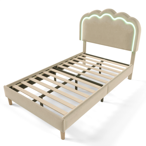 LED-Sänky 90 x 190 cm, Beige Pellava