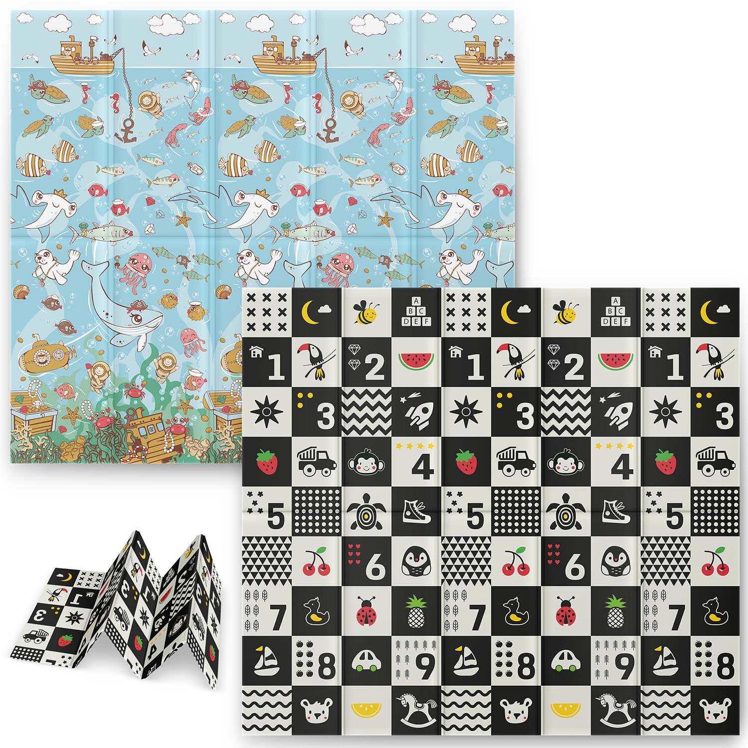 Nukido NK-340 Valtameri-numerot Taittuva Vaahtomuovisopetusmatto 200 x 180 x 1 cm