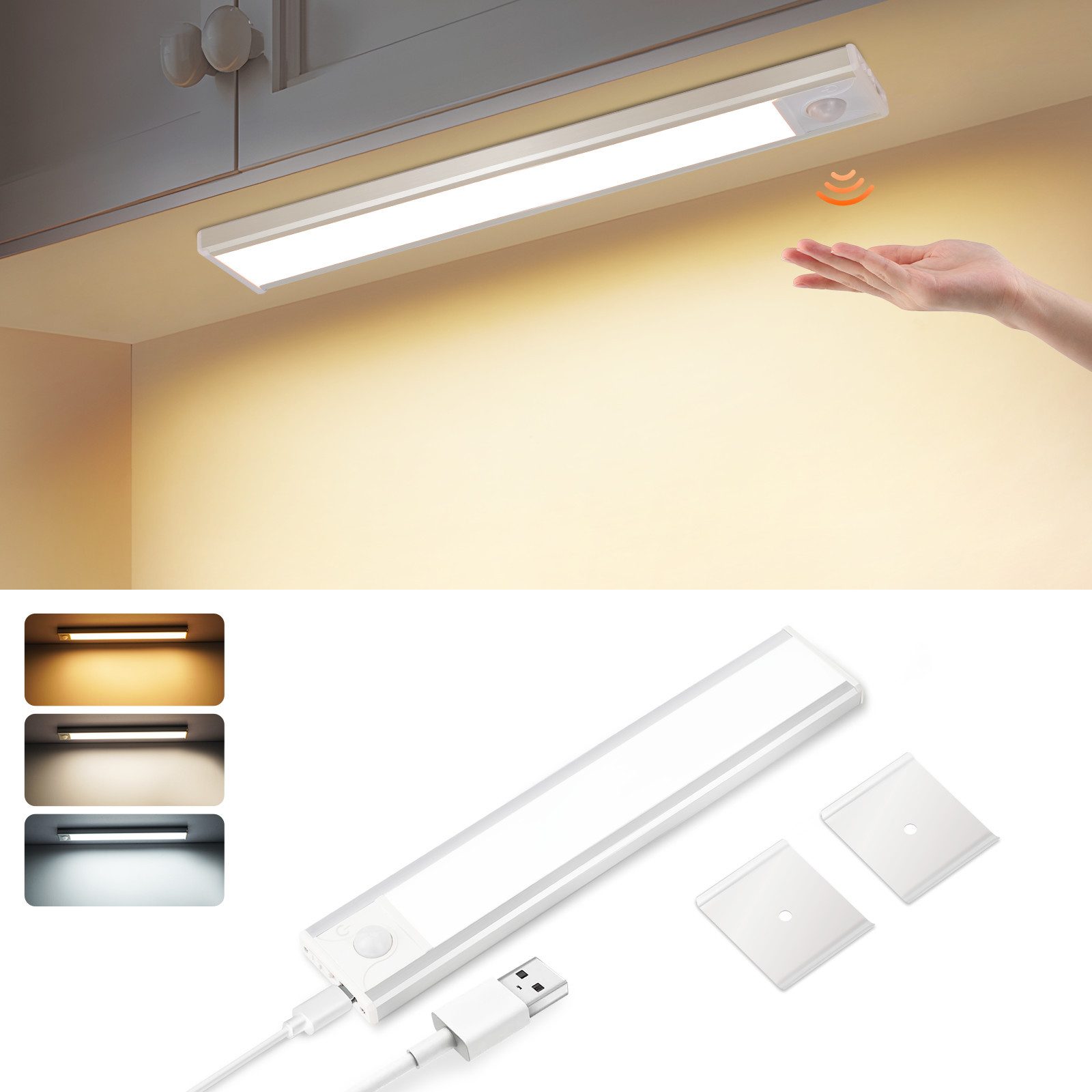 NETTLIFE LED-kaapinalusvalaisin liiketunnistimella, USB-ladattava, 1500 mAh, ihanteellinen vaatekaappiin, eteiseen tai komeroon