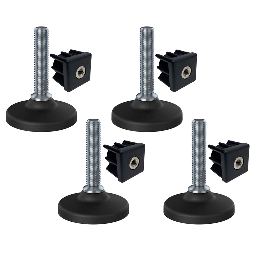 Ruostumattomat tasoitusjalat 16x70 muovinen pohja + insertit 50x50x12 2.0mm - 4 kpl