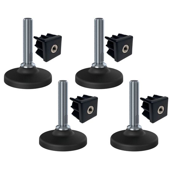 Ruostumattomat tasoitusjalat 16x70 muovinen pohja + insertit 50x50x12 2.0mm - 4 kpl