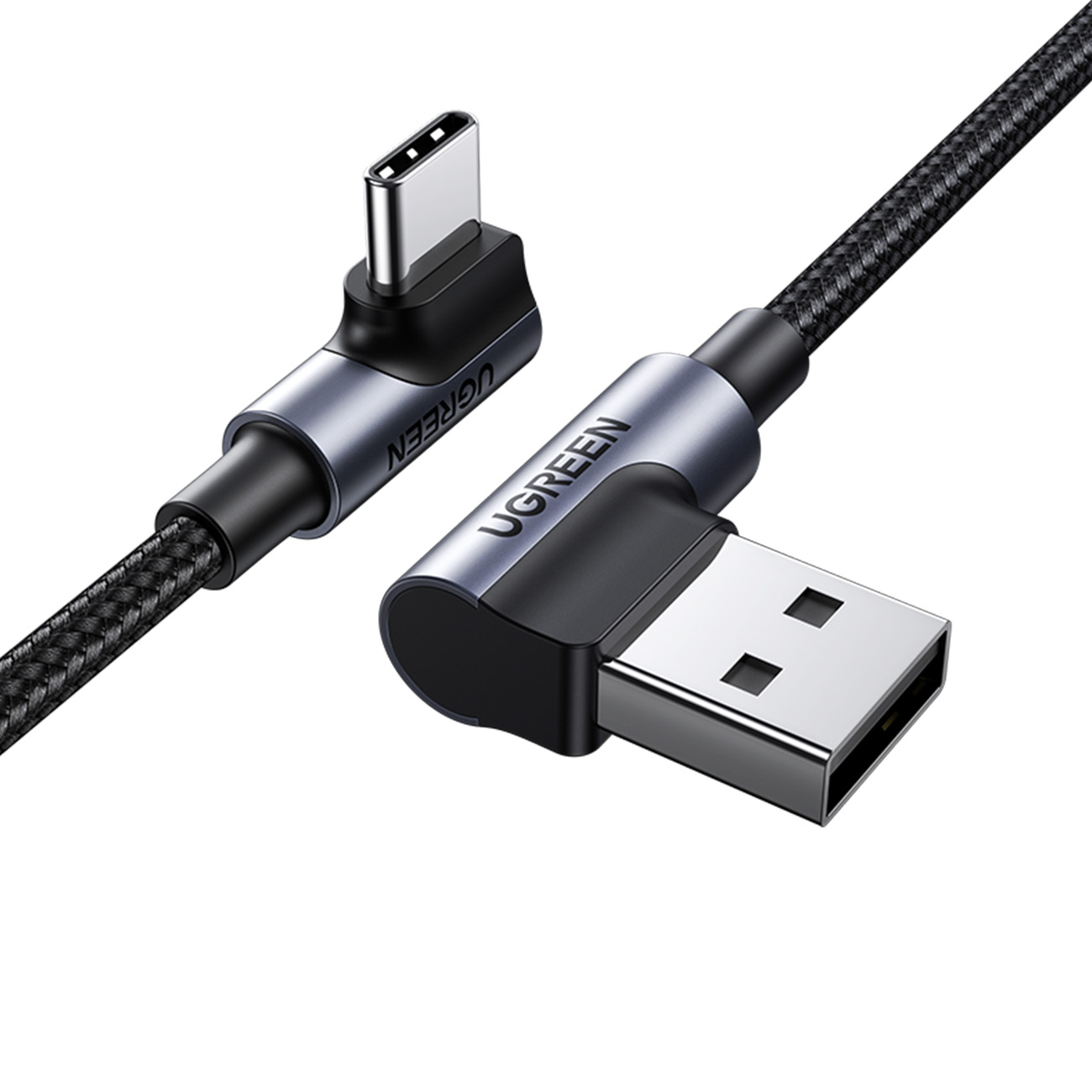Kulmallinen USB-C - USB 2.0 480Mb/s 3A 3m musta kaapeli