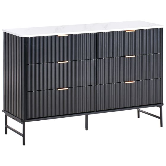 Lipasto 6 laatikolla GLASTONBURY Marmorikuvio/musta