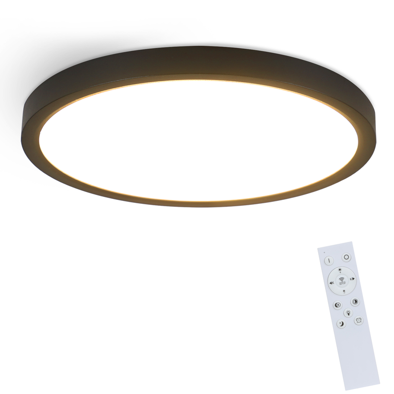 NETTLIFE Musta, himmennettävä, LED - paneeli, 30W, IP44 pyöreä, 28 x 2 5cm, olohuoneen Kattovalaisin, himmennettäväKaukosäätimellä