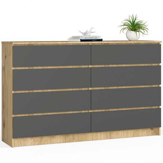 Akord Lipasto 8 laatikkoa Käsintehty Tammi/Harmaa Grafiitti 160x40x99