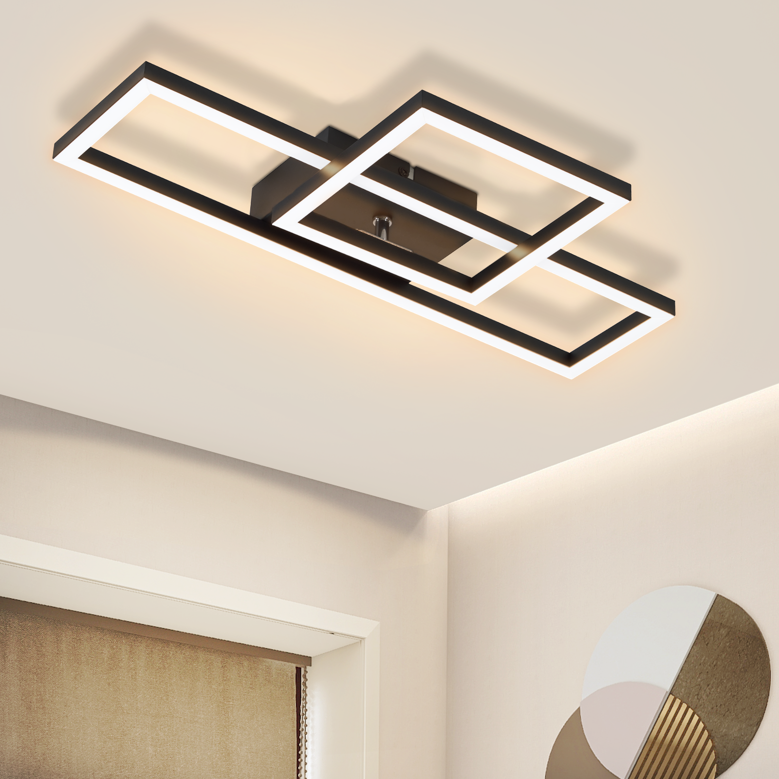 NETTLIFE LED - kattovalaisin, olohuoneen Kattovalaisin, 20W, lämmin Valkoinen, moderni, muotoilu, neliönmuotoinen, musta, lamppu