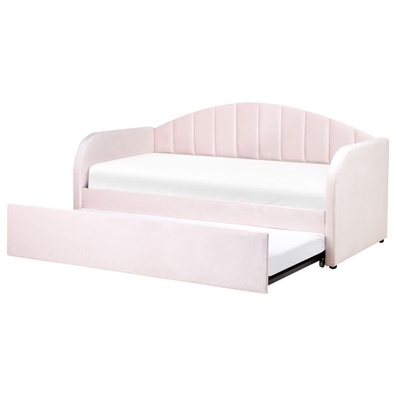Sänky lisävuoteella sametti EYBURIE 90 x 200 cm Pastellipinkki
