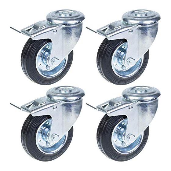 100mm 4" kumirengas, pyörivä jarrullinen, vahva 360kg kantavuus, 4 kpl:n sarja.