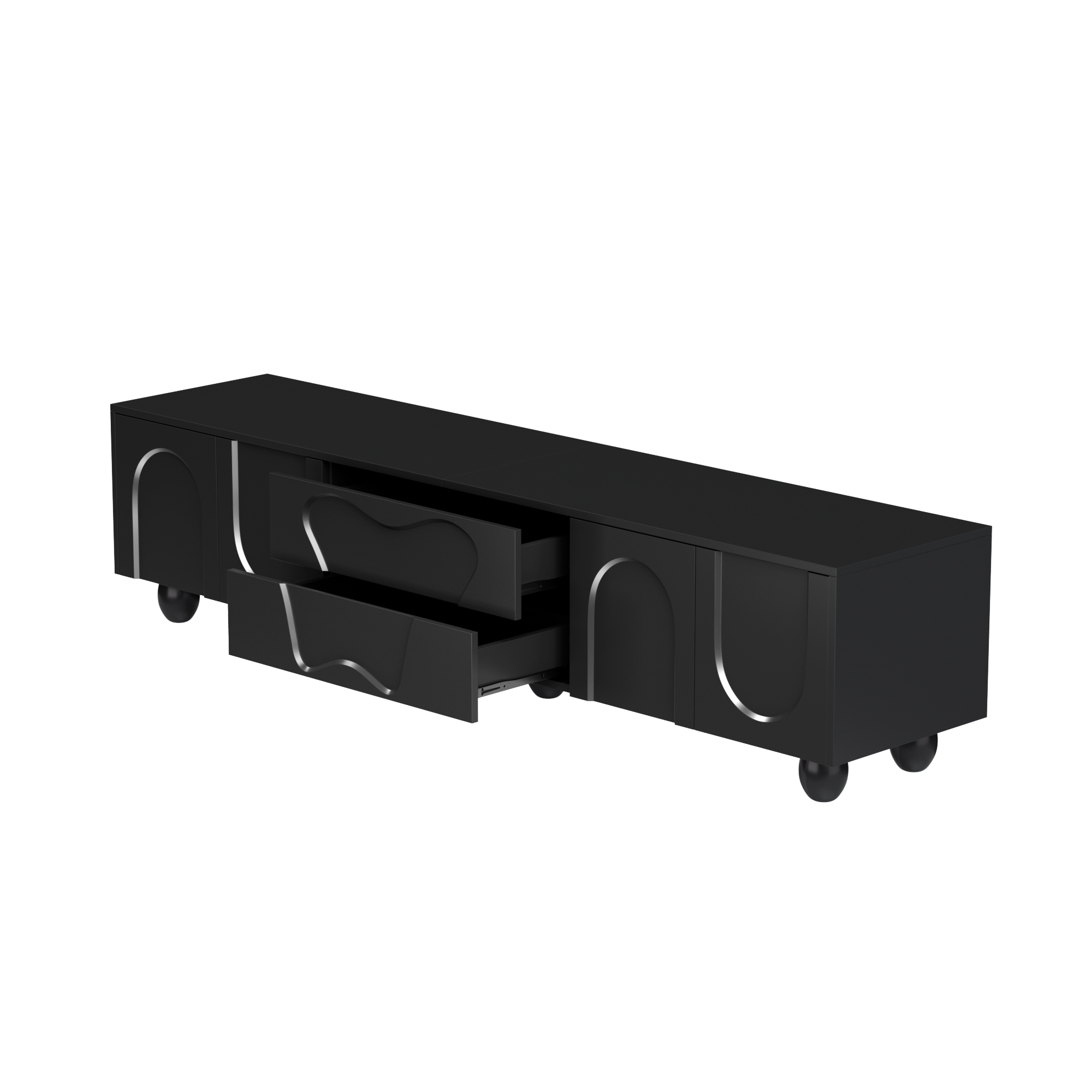 TV-taso 180x40x42 cm musta lastulevy säilytyksellä ja puu jaloilla