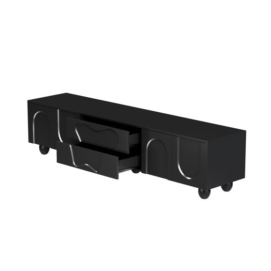 TV-taso 180x40x42 cm musta lastulevy säilytyksellä ja puu jaloilla