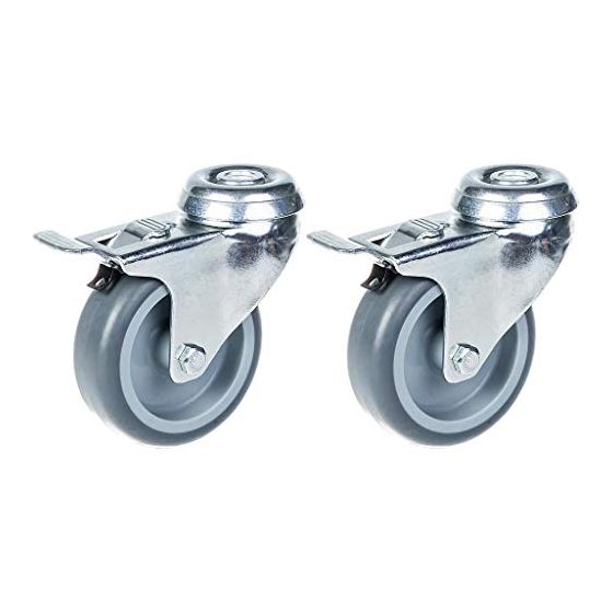 75mm 3" pyörä harmaalla kumirenkaalla, kääntyvä jarrullinen, 120kg kantavuus, 2 kpl:n sarja.