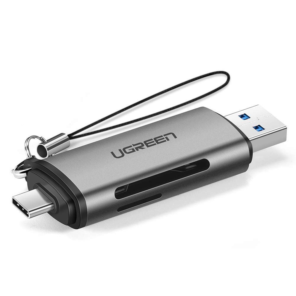 Yleiskäyttöinen SD-kortinlukija microSD-muistikortille USB 3.0- ja USB-C 3.0 -liitännällä, harmaa