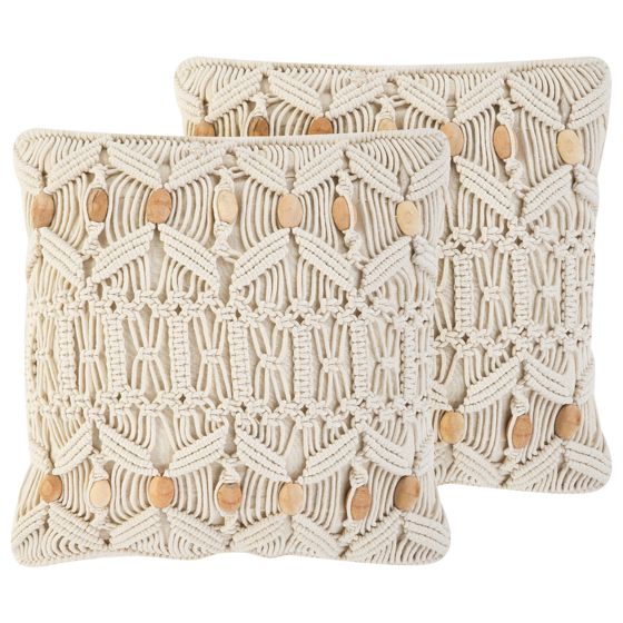 Koristetyynysetti 2 kpl NICAEA puuvilla 45 x 45 cm Beige Geometrinen kuvio