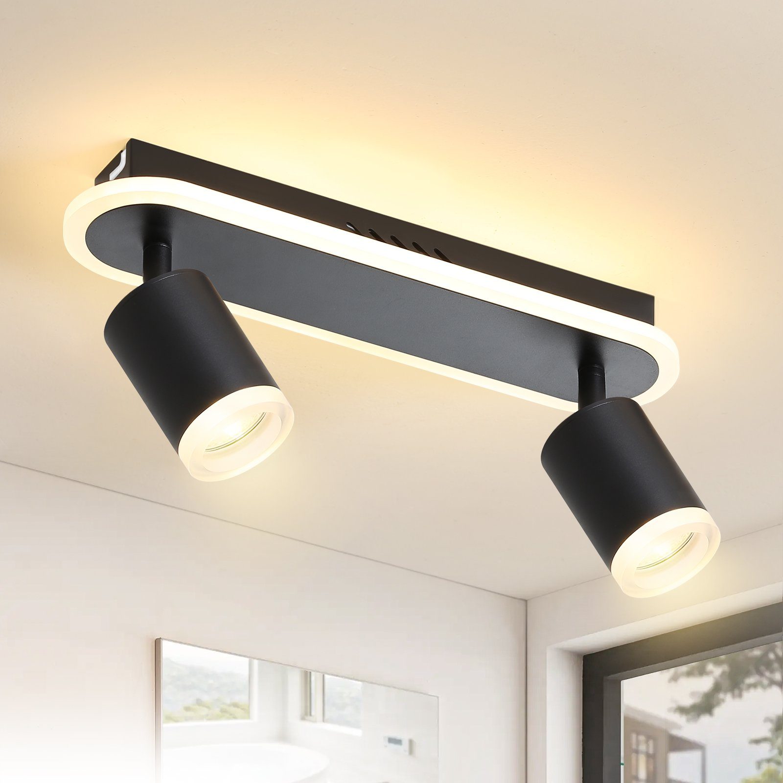 NETTLIFE 2 mustaa GU10 LED - kattospottia metallista, 330° säädettävä, makuuhuoneeseen, eteiseen, ruokailutilaan, keittiöön, olohuoneeseen