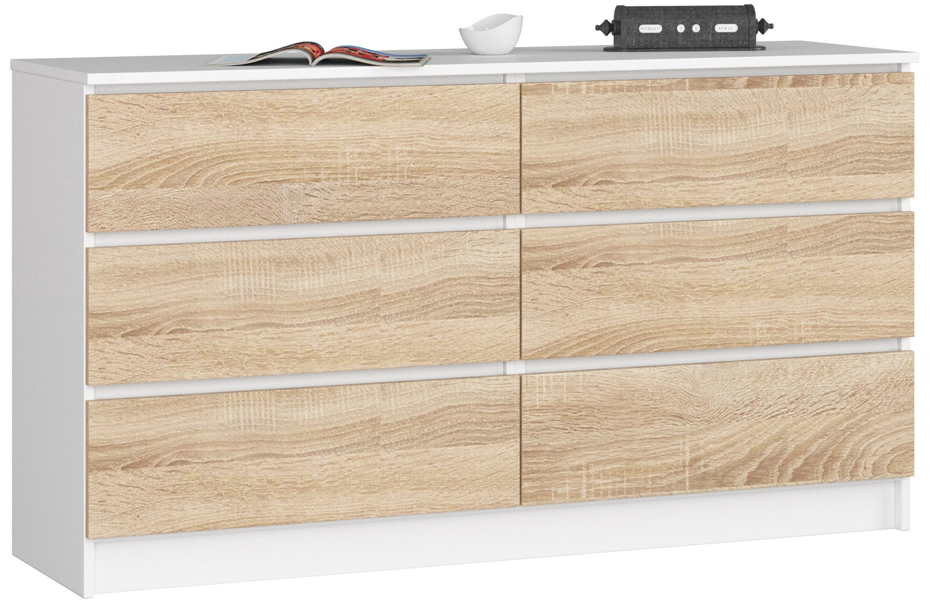 Akord Lipasto 6 Laatikoa Valkoinen/Sonoma-tammi 138x40x77