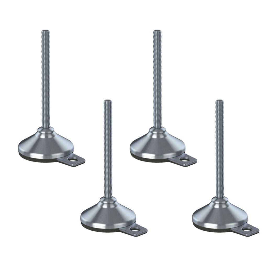 Ruostumaton tasoitusjalka M12x150, 80 mm:n pohja ja tärinänvaimennustyyny, kantavuus 4000 kg – 4 kpl:n sarja