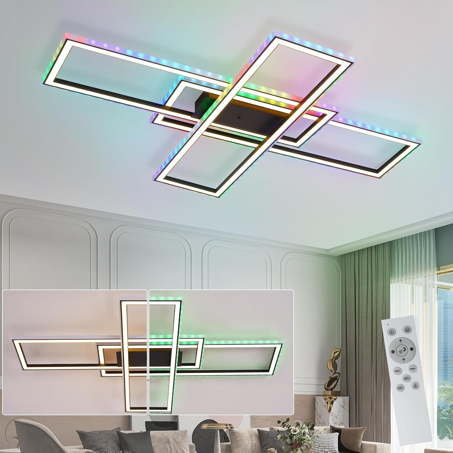 ZMH Himmennettävä LED-kattovalaisin kaukosäätimellä, suuri väriä vaihtava RGB, 50 W, makuuhuoneeseen