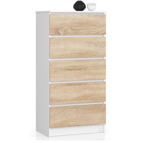 Akord Lipasto 5 Laatikoa Valkoinen/Sonoma-tammi 60x40x121