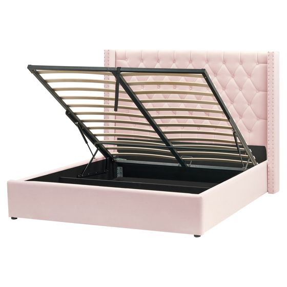 Sänky säilytystilalla sametti LUBBON 160 x 200 cm Pastellipinkki Vaaleanpunainen