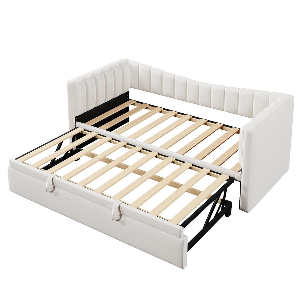 Valkoinen sänky 90x200 cm ulosvedettävällä penkillä