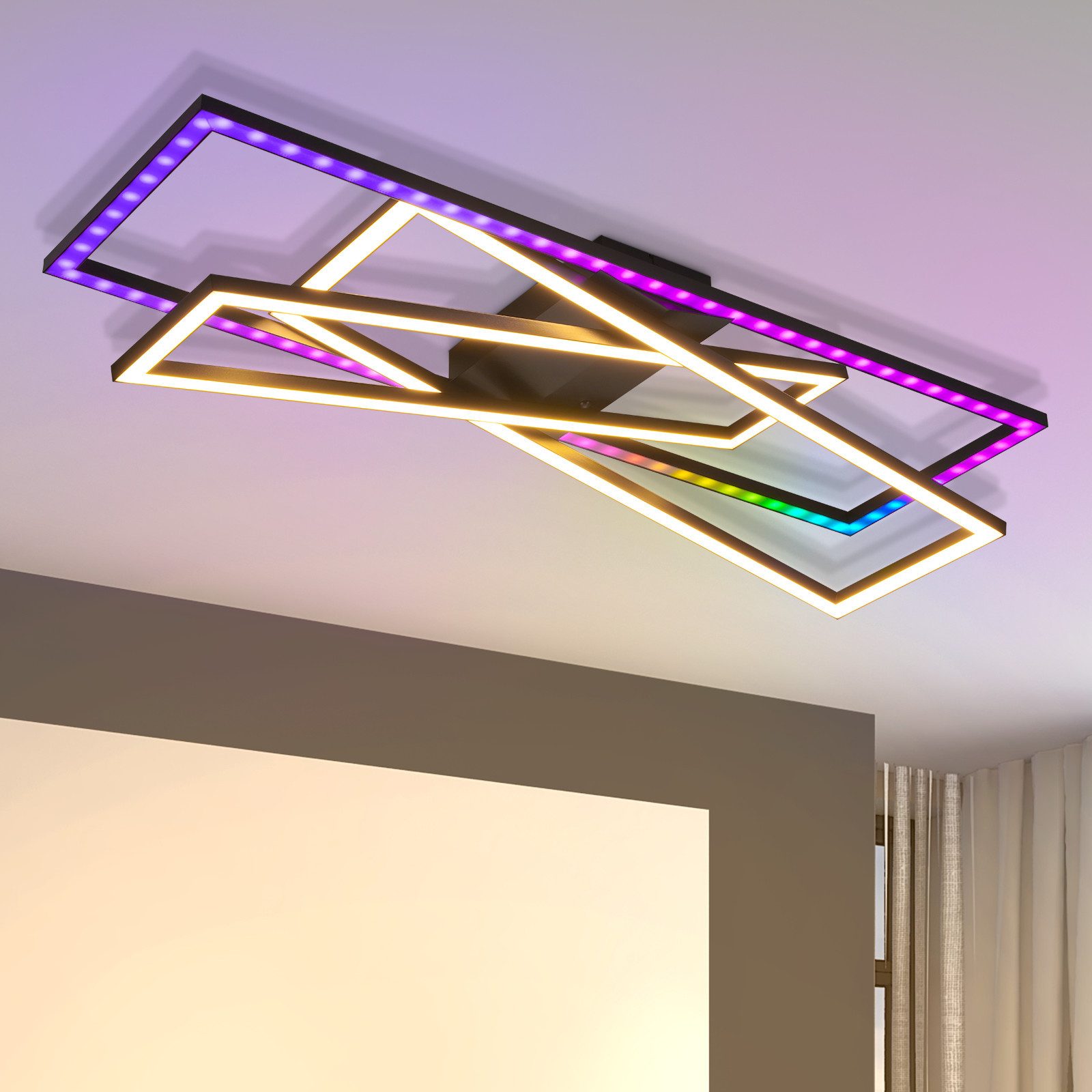 NETTLIFE LED - kattovalaisin olohuoneeseen, musta, suorakaiteen muotoinen, himmennettävä, moderni muotoilu