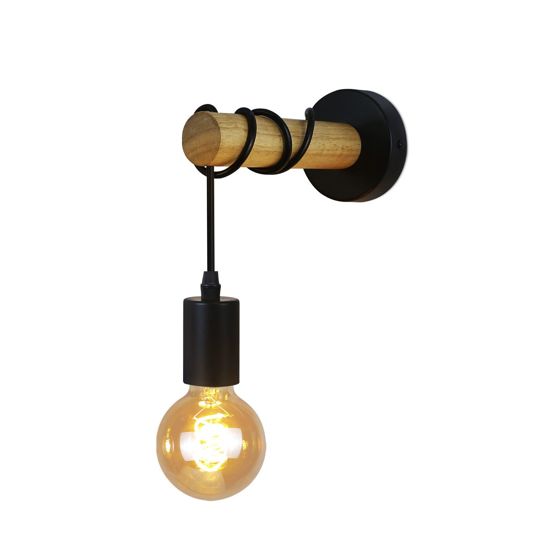 NETTLIFE Retro teollisuusseinävalaisin, musta, puumetalli, E27, toimisto