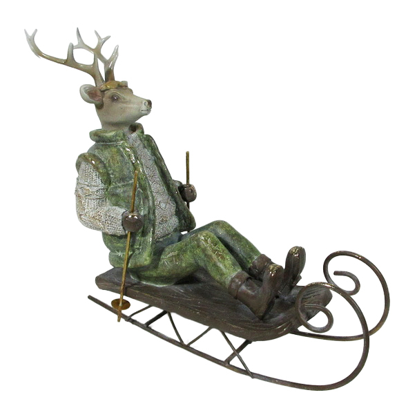 Hirvifiguuri reessä SANTA LILA vihreä polyresiini/metalli 29, 5x10, 5x23, 5 cm