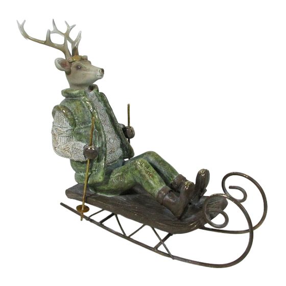 Hirvifiguuri reessä SANTA LILA vihreä polyresiini/metalli 29, 5x10, 5x23, 5 cm
