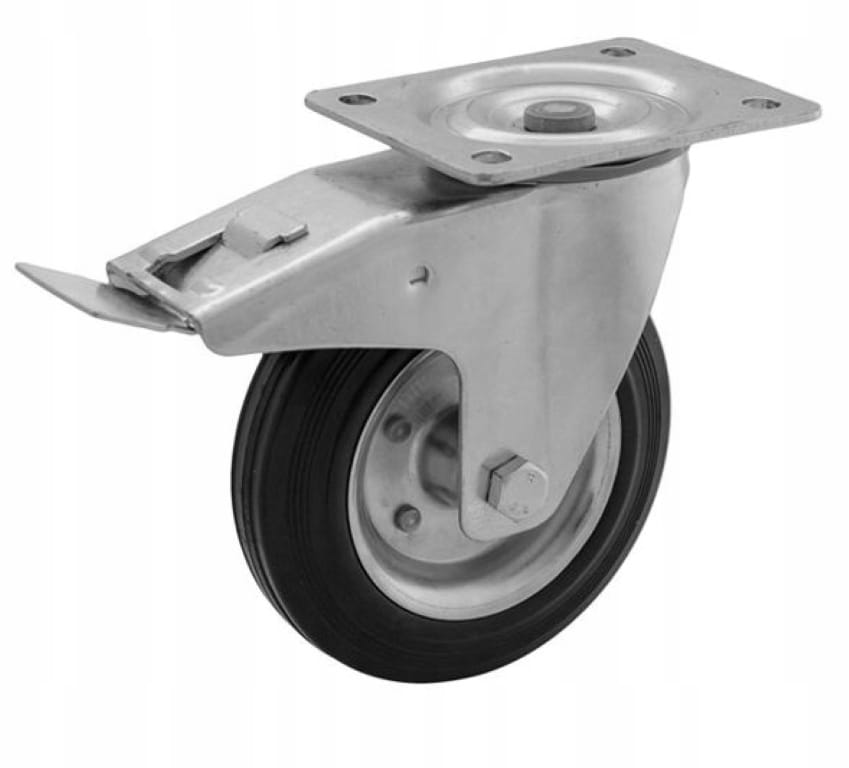 Kääntyvä pyöräsarja, teräs-kumi kääntyvä pyörä jarrulla, 80 mm