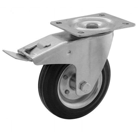 Kääntyvä pyöräsarja, teräs-kumi kääntyvä pyörä jarrulla, 80 mm