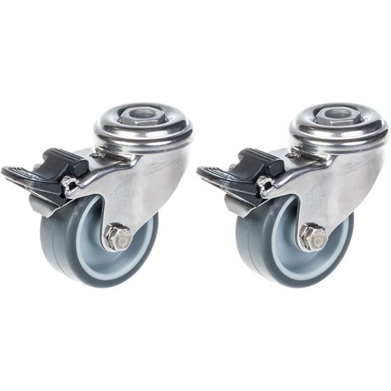 50mm 2" ruostumattomasta teräksestä valmistettu harmaa kumirooli, kääntyvä, jarrullinen, 80kg, 2 kpl:n sarja.