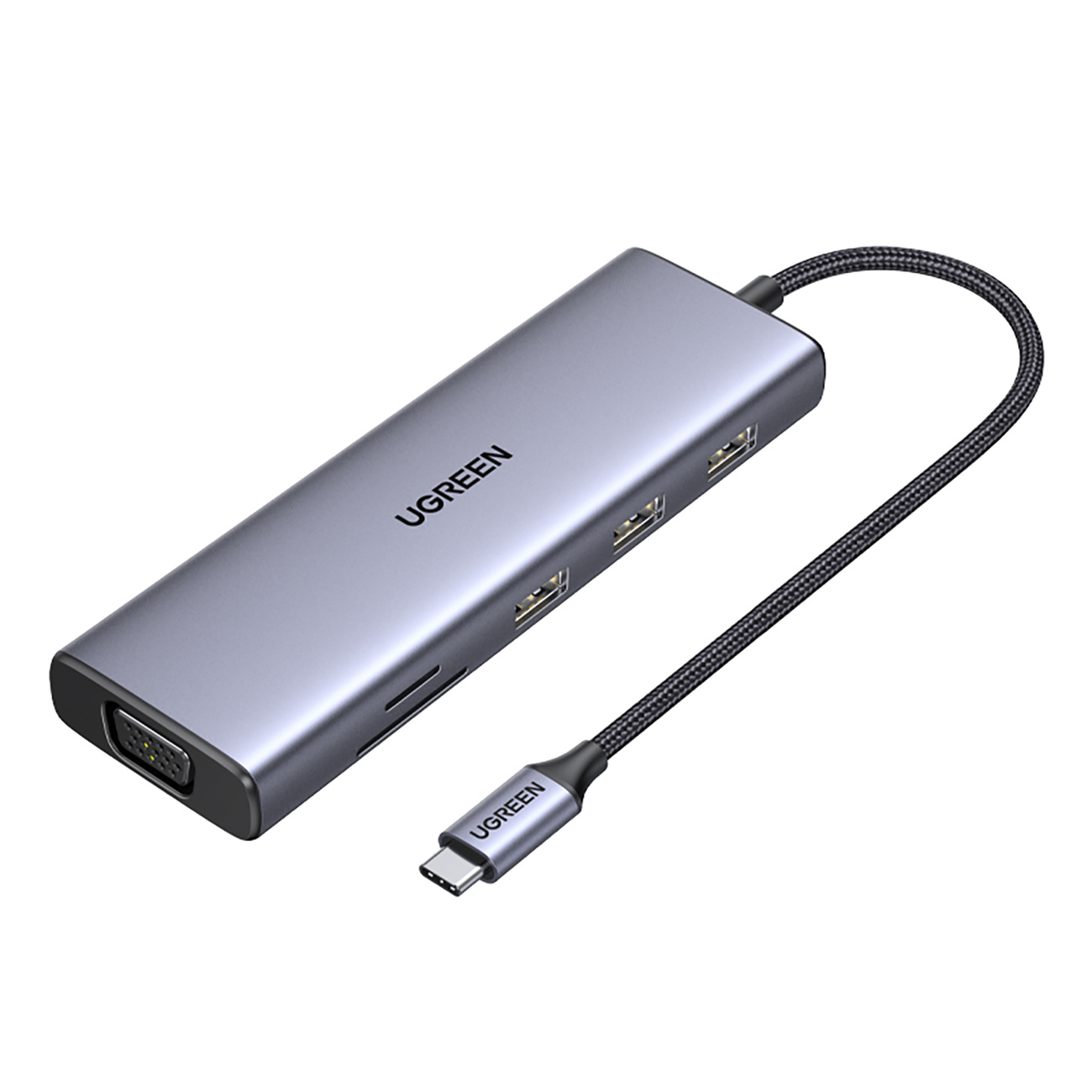 HUB-sovitin USB-C - 3x USB-A 3.0 / HDMI / VGA / RJ45 / SD / TF-kortinlukija / USB-C PD - harmaa