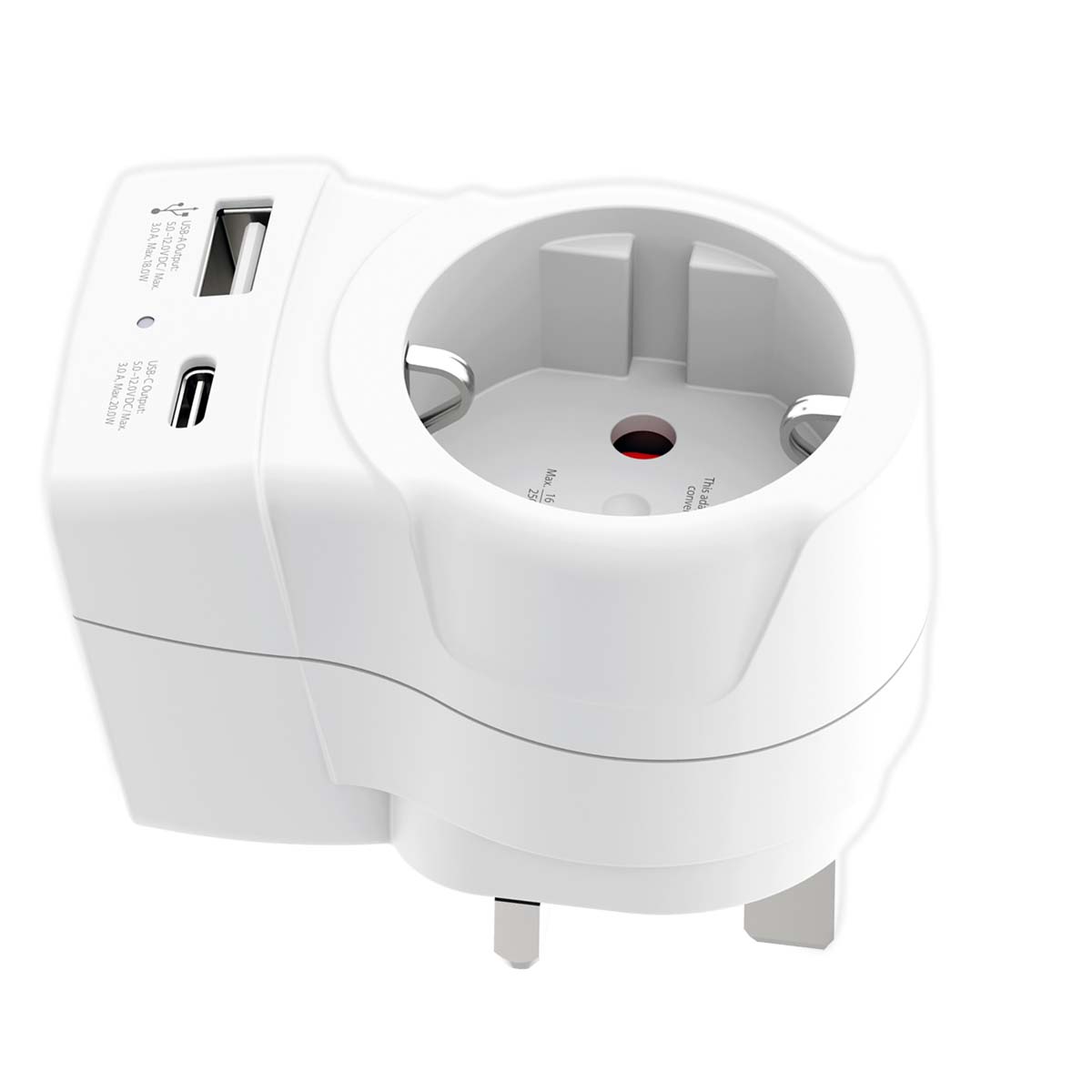 Iso-Britannia tyyppi G matka-adapteri USB-A USB-C 20W