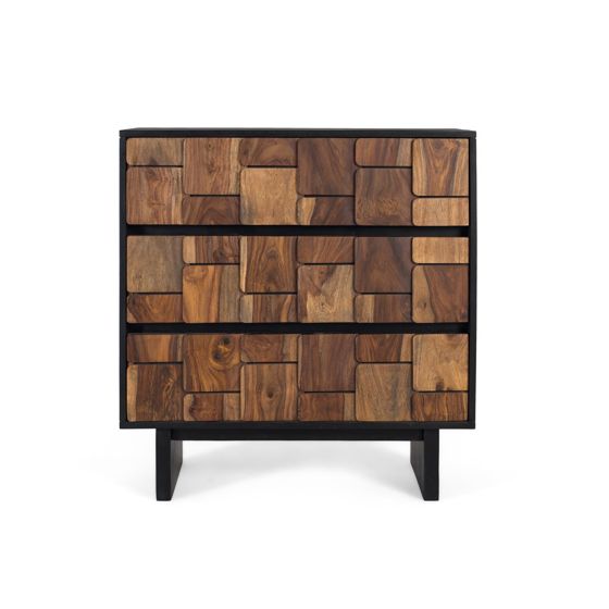 Massiivimangopuinen lipasto metallirungolla