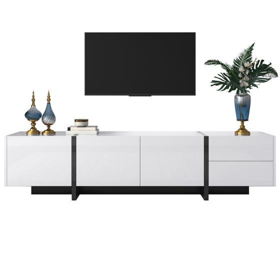 TV-taso 190x45x35 cm valkoinen ja musta lastulevy, säilytyksellä ja liukuovilla