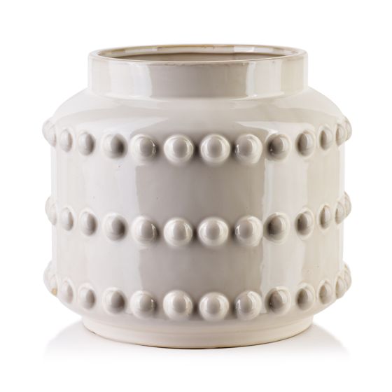 MONDEX keramiikkamaljakko, valkoinen, käsinmaalattu, 24 x 24 x 21,5 cm