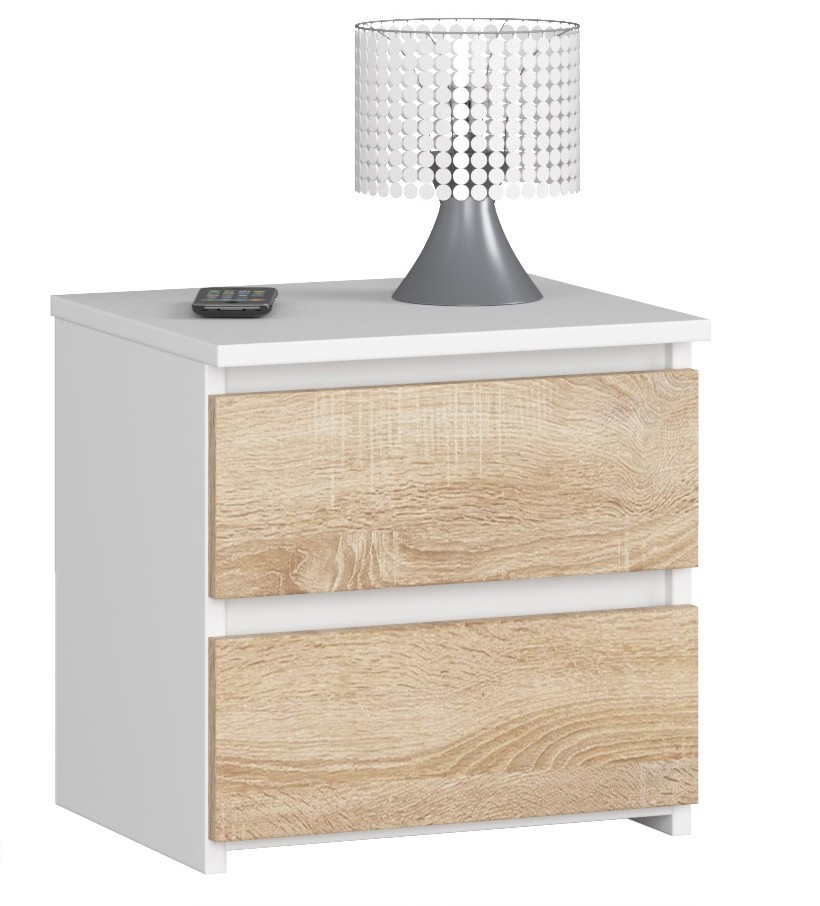 Akord Senkki 2 Laatikkoa Valkoinen/Sonoma-tammi 40x35x40