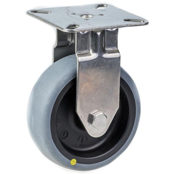 75 mm:n ruostumattomasta teräksestä valmistettu kiinteä pyörä, jossa on harmaa sähköä johtava termoplasti.