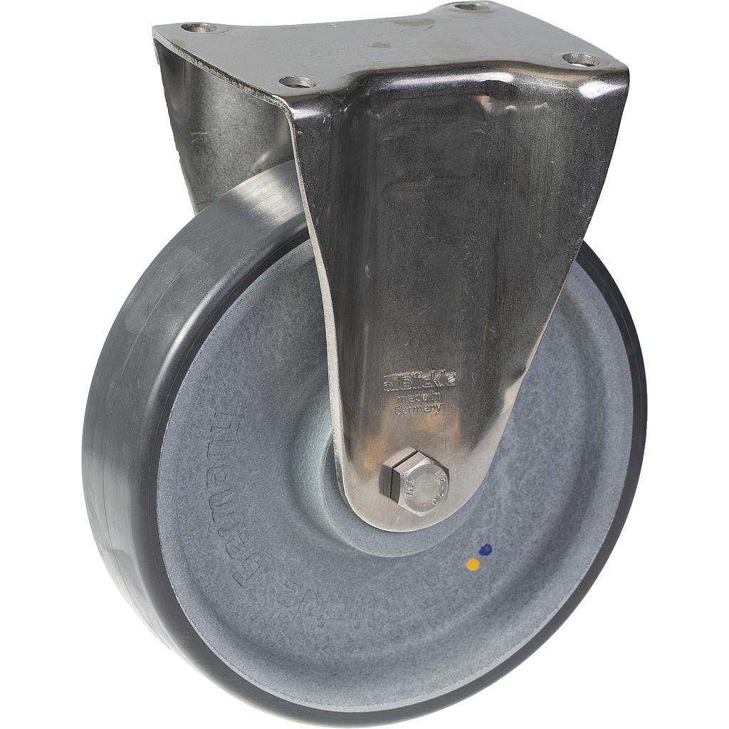 160 mm:n ruostumattomasta teräksestä valmistettu kiinteä pyörä, jossa on harmaa sähköä johtava kestomuovi.