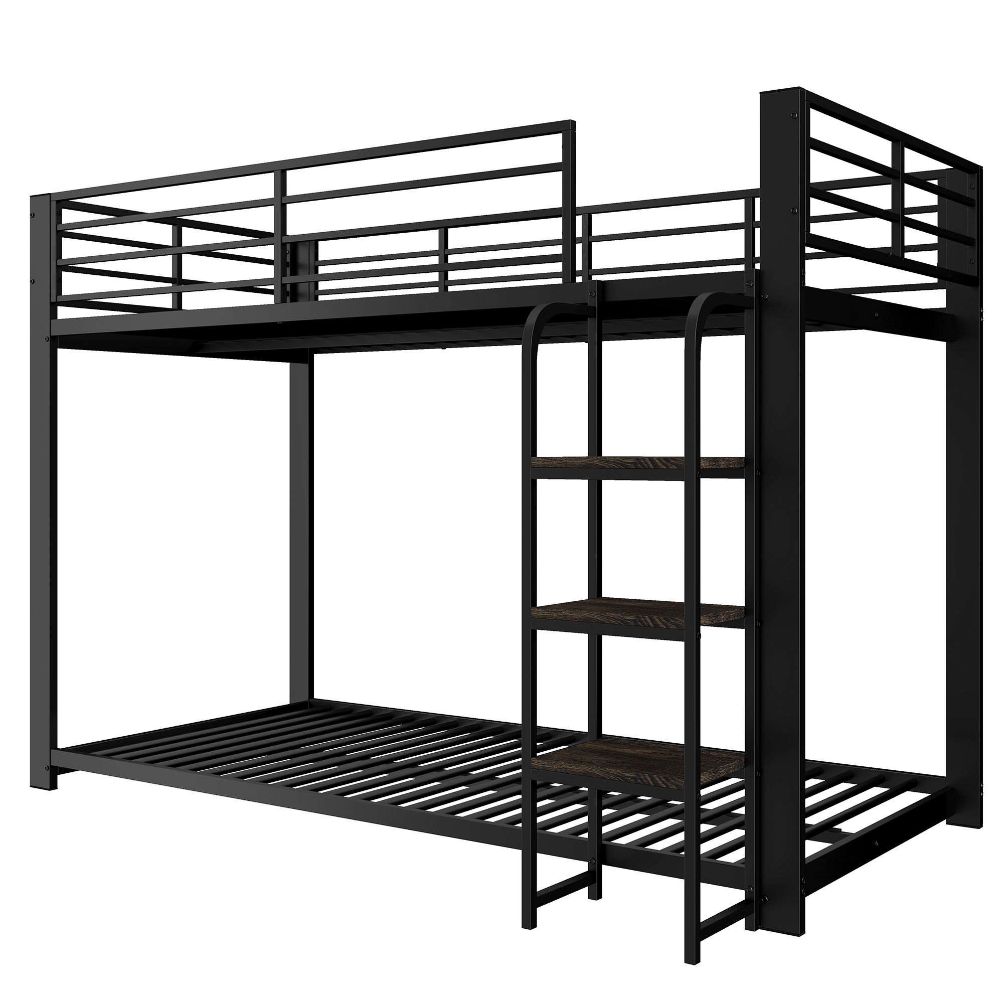 sänky 90x200 cm turva-aidat säilytystila musta MDF ja metalli