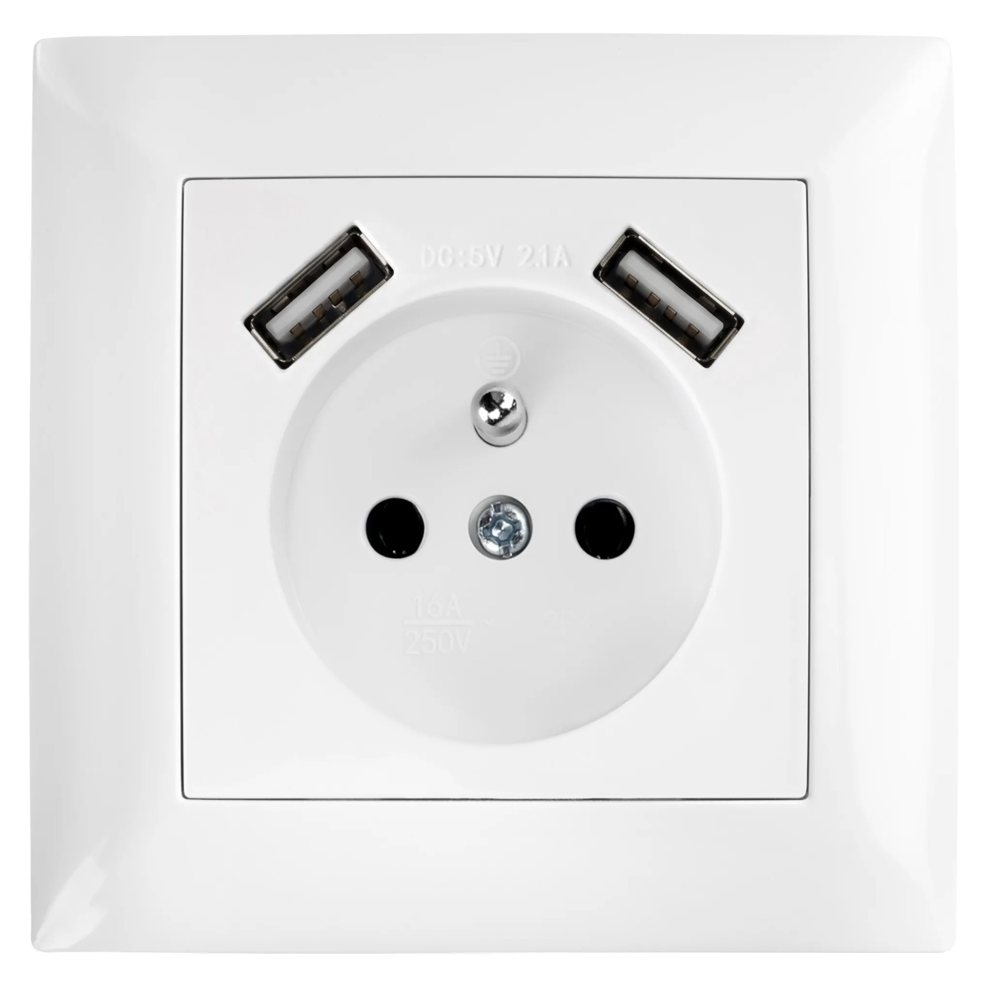 Toolight Yksiosainen maadoitettu pistorasia JNH003-G + kehys + 2x USB-A Valkoinen 4, 8x7, 4x7, 4cm