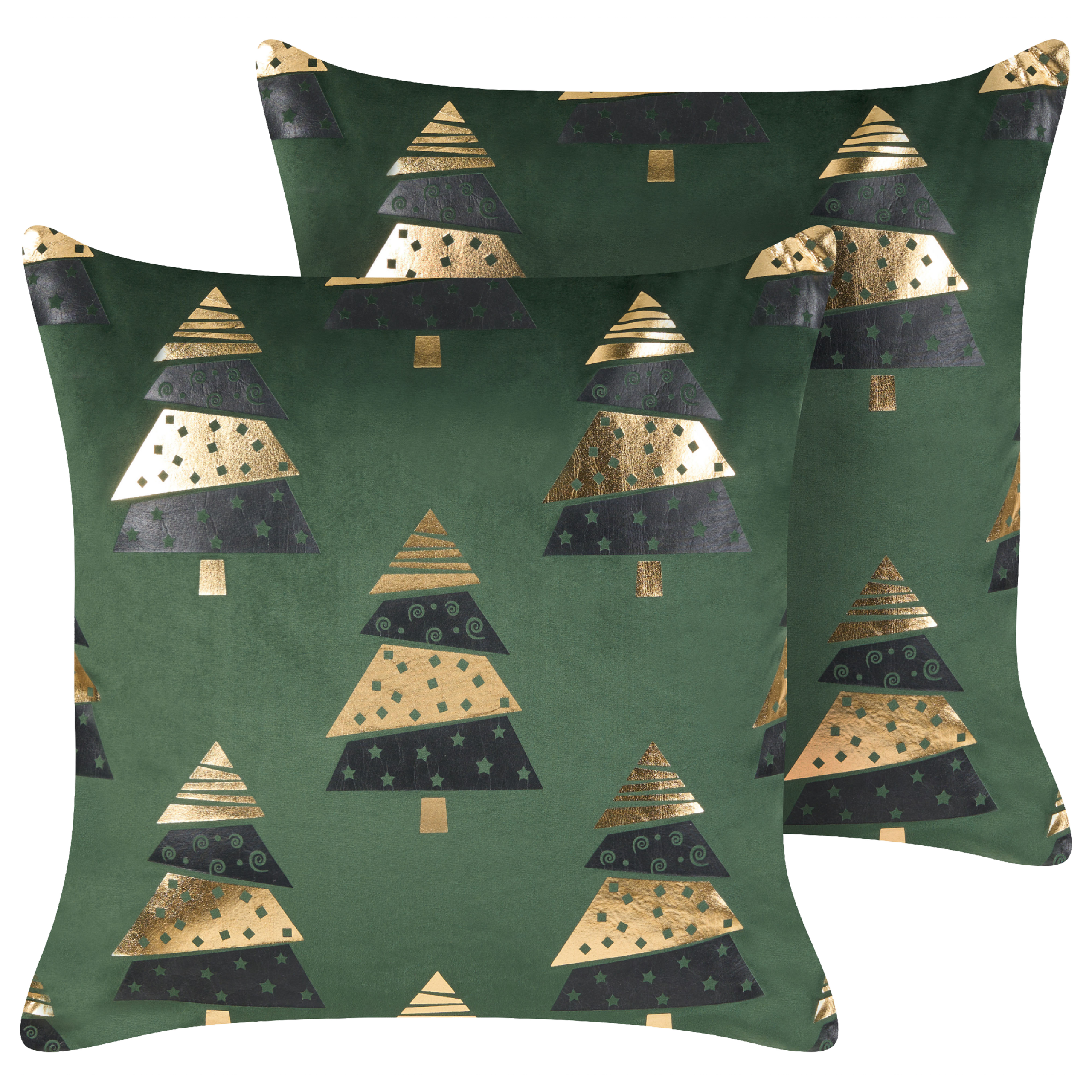 Koristetyynysetti 2 kpl GOLDSPRUCE 45 x 45 cm Sametti Vihreä Joulukuvio
