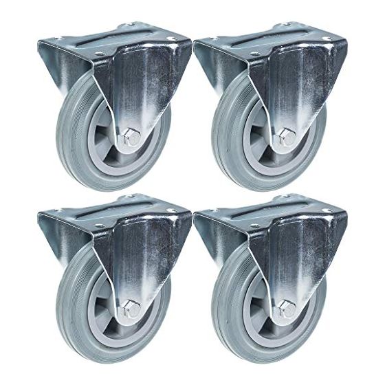 160mm 6" pyöräteline harmaalla kumirenkaalla, kiinteä vahva 540kg kantavuus, 4 kpl:n setti