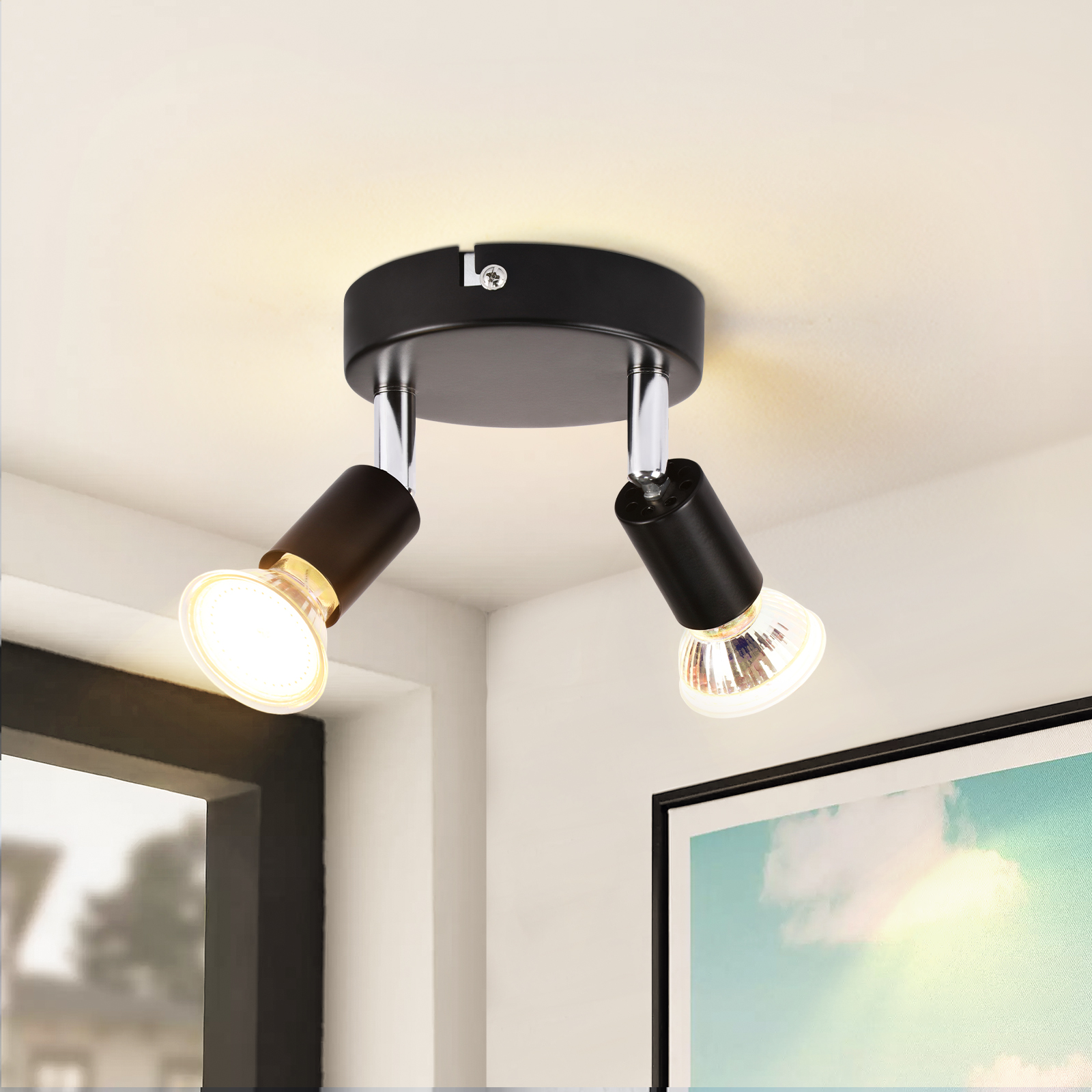 NETTLIFE musta LED - kattospottivalaisin 2 säädettävällä lampulla 350° GU10 teollisuuskäyttöön