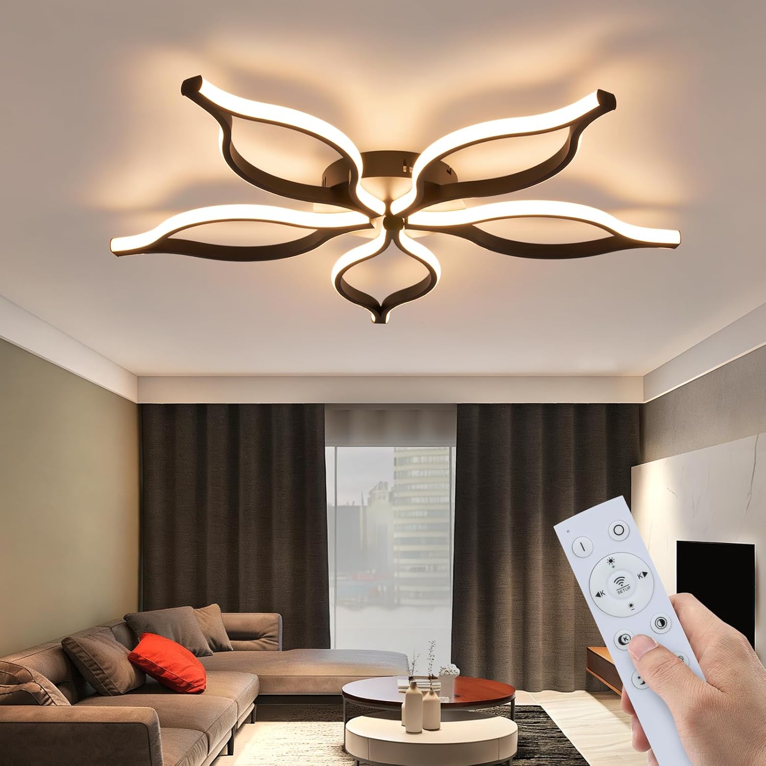NETTLIFE Kattovalaisin LED 80cm 75W Musta Moderni, Himmeä 3000-6500K Kaukosäätimellä, Yövalotoiminto, Design-valaisin Makuuhuoneeseen