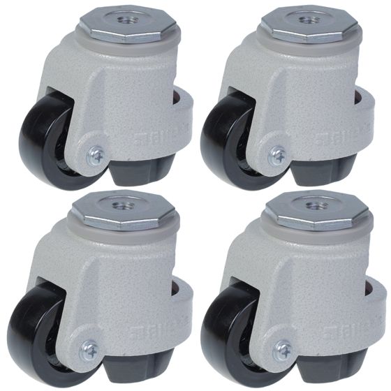 Säätöpyörä, pyörän halkaisija 63 mm, Blickle-pyörä, kantavuus 500 kg, HRIG-POA 63G – 4 kpl:n sarja