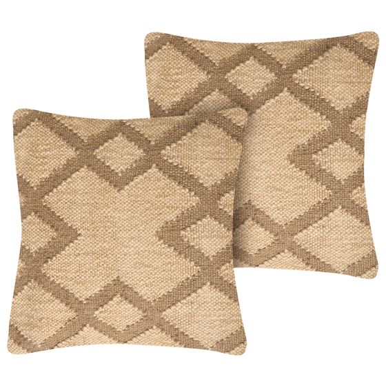 Koristetyynysetti 2 kpl GOPI 45 x 45 cm Juutti Beige Geometrinen kuvio